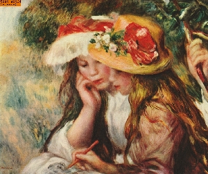 Zwei lesende M�dchen in einem Garten nach Renoir